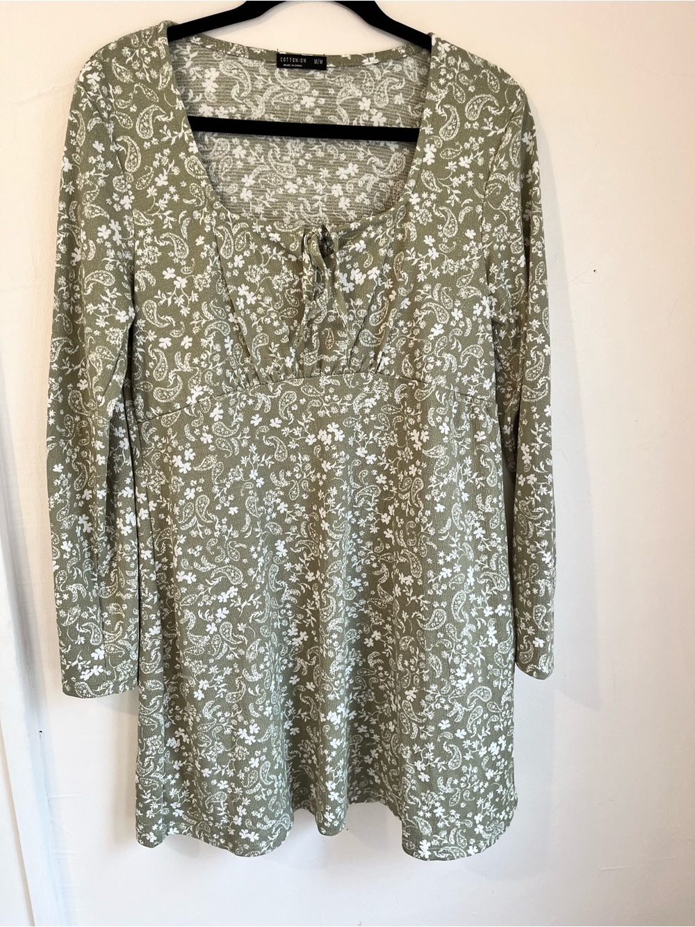 Cotton On Olive Green Paisley Tie-Front Dress
